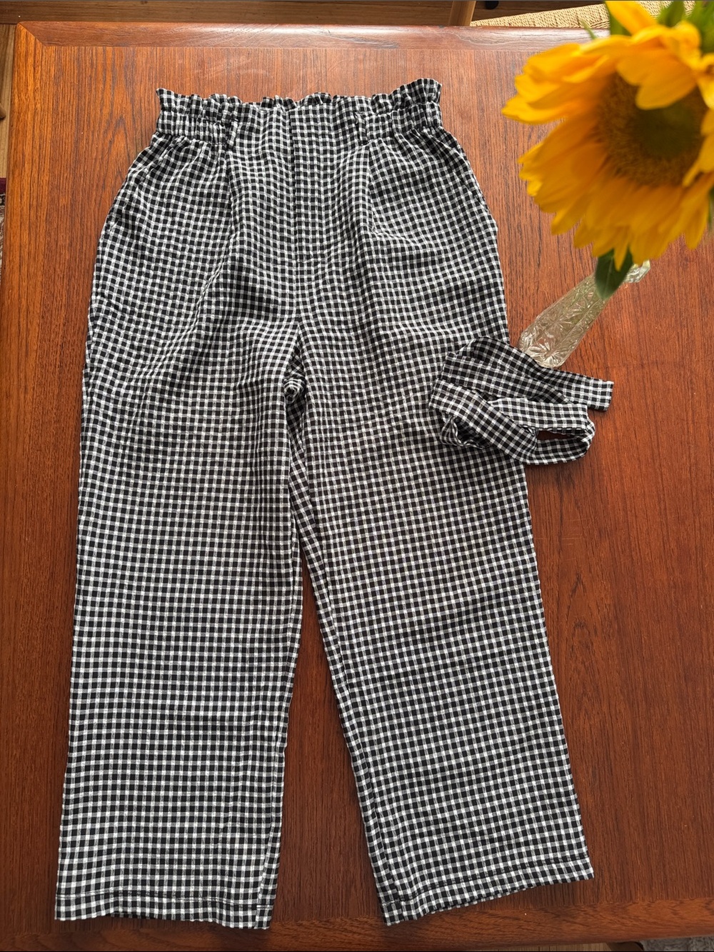 Sienna Sky Black & White Gingham Paperbag Elastic Waist Pants
